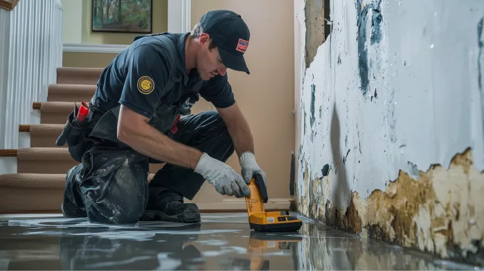 Técnico de HumiX revisando humedades en una vivienda de Estella–Lizarra